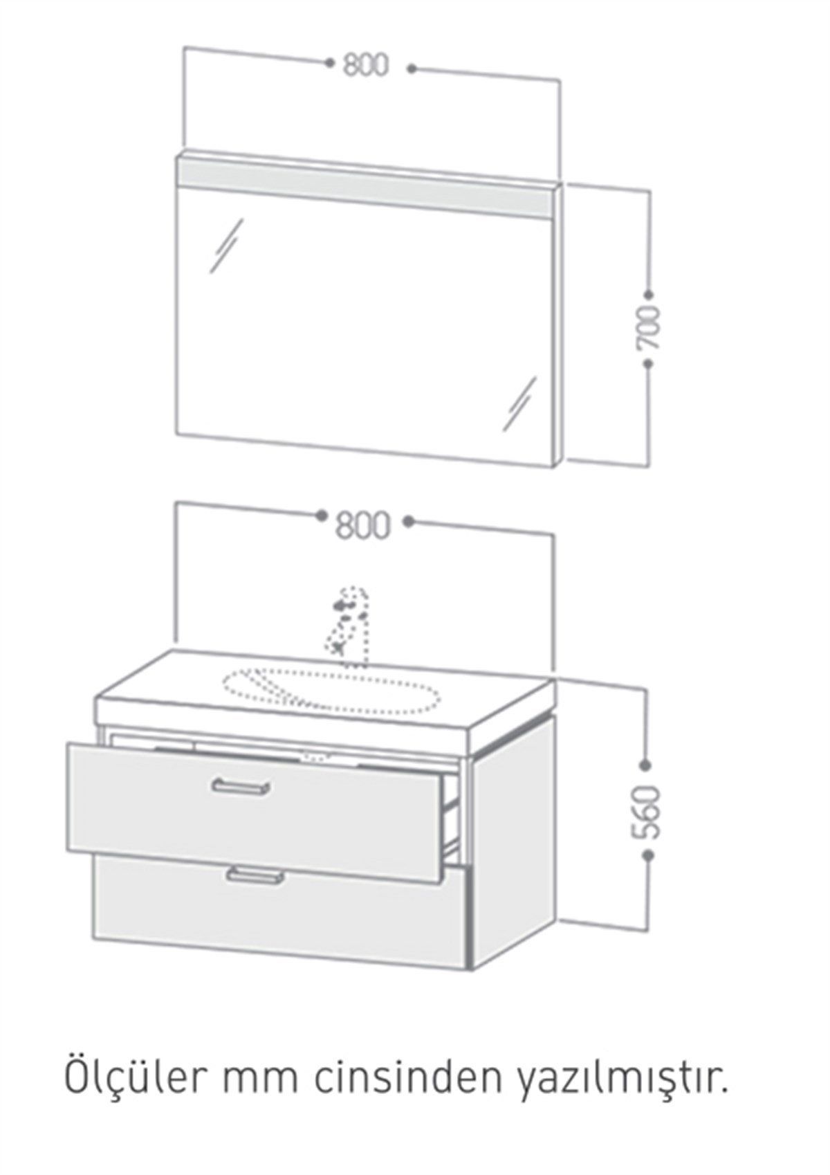 Duravit D-Code + X Base 80cm Çift Çekmeceli Dolap + Ayna + Lavabo + Batarya