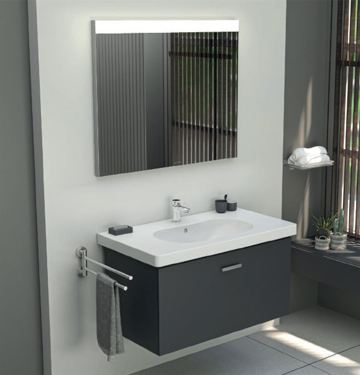 Duravit D-Code + X Base 80cm Çift Çekmeceli Dolap + Ayna + Lavabo + Batarya