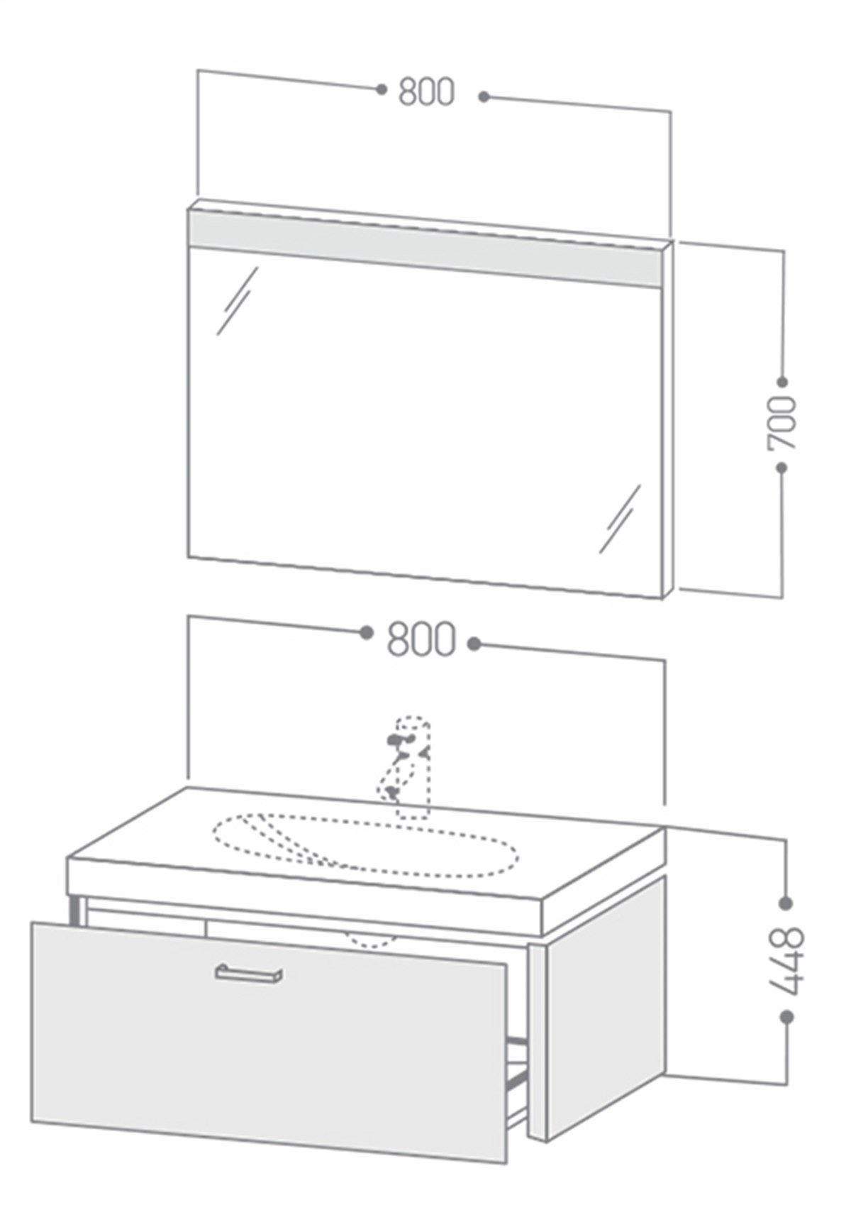 Duravit D-Code + X Base 80cm Tek Çekmeceli Dolap + Ayna + Lavabo + Batarya