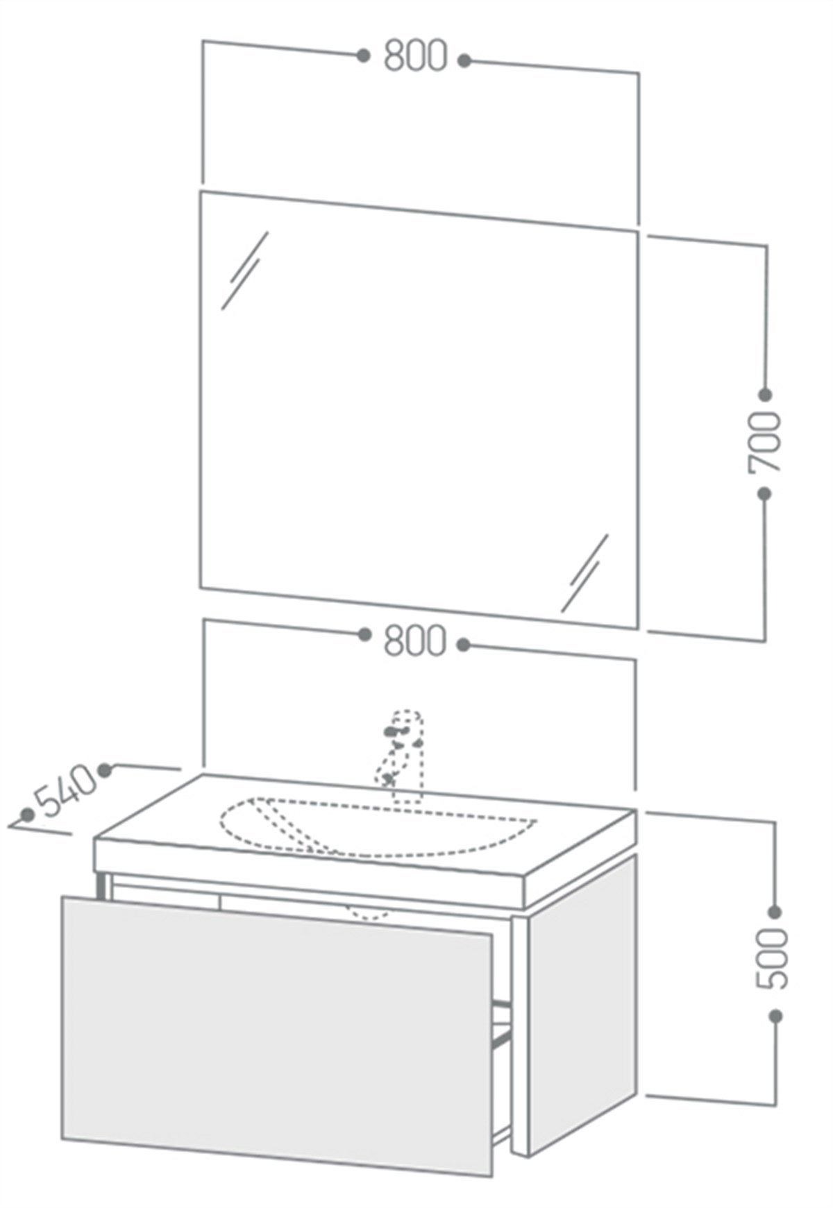 Duravit Darling New C-Bonded 80cm Tek Çekmeceli Dolap + Ayna + Lavabo + Batarya