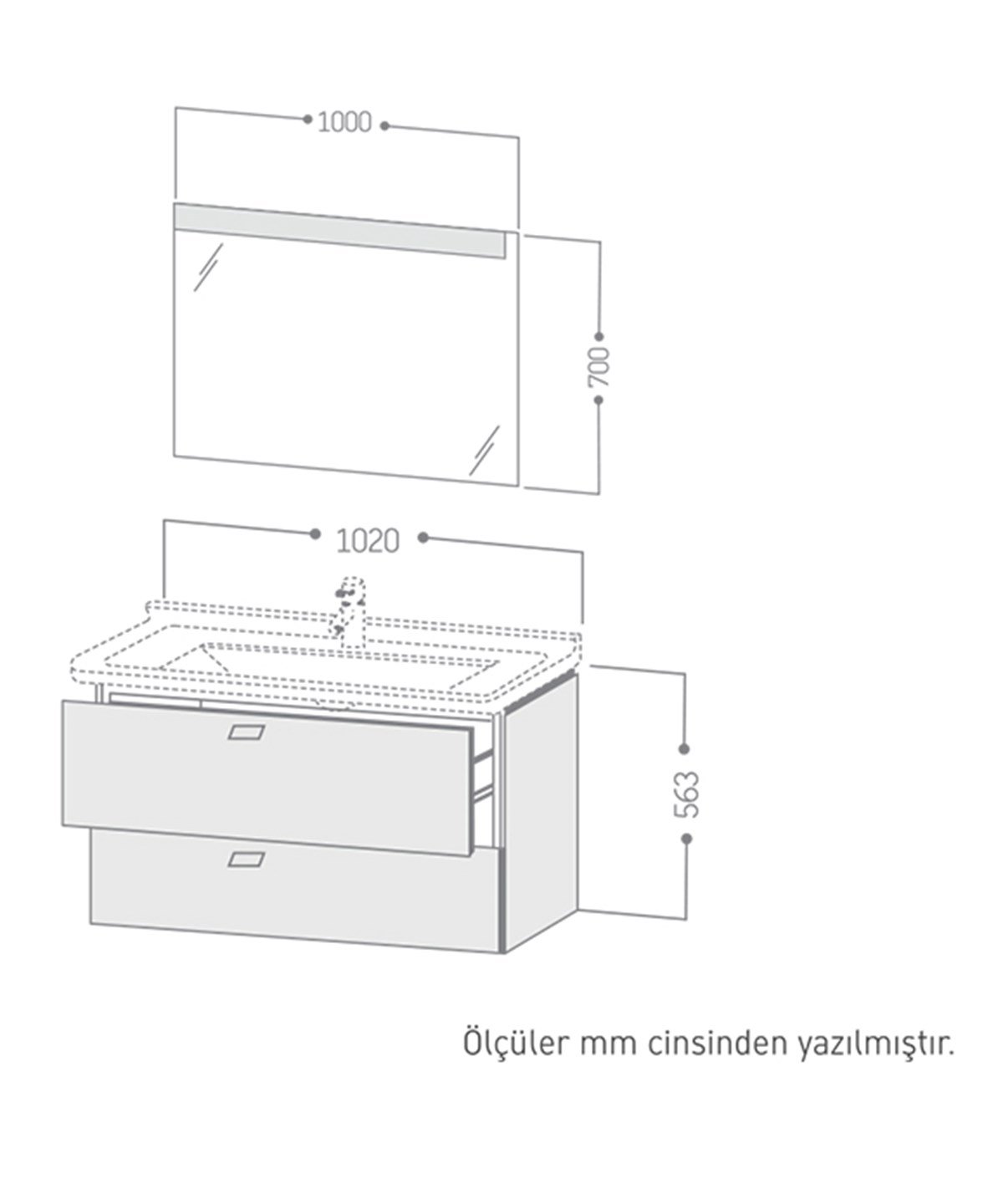 Duravit Starck 3 + Brioso 100cm Çift Çekmeceli Dolap + Ayna + Lavabo + Batarya