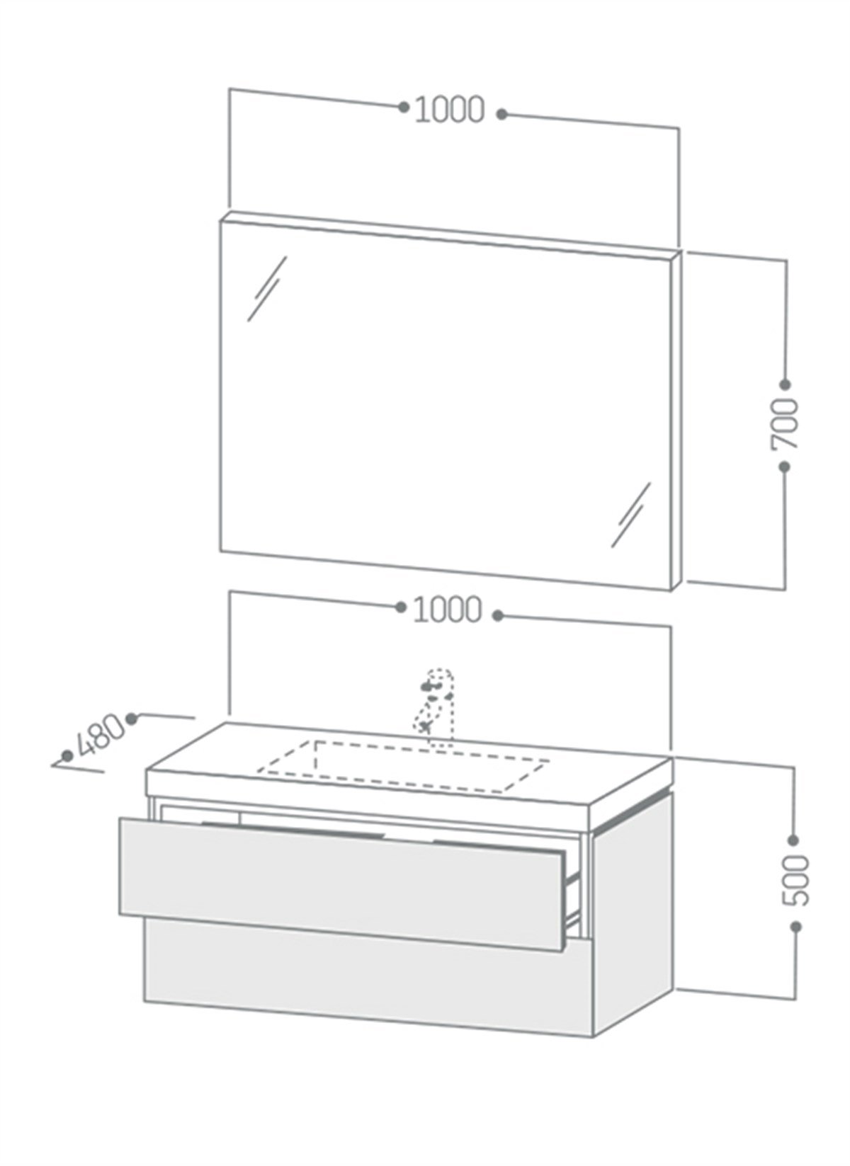 Duravit Vero Air C-Bonded 100cm Çift Çekmeceli Dolap + Ayna + Lavabo + Batarya