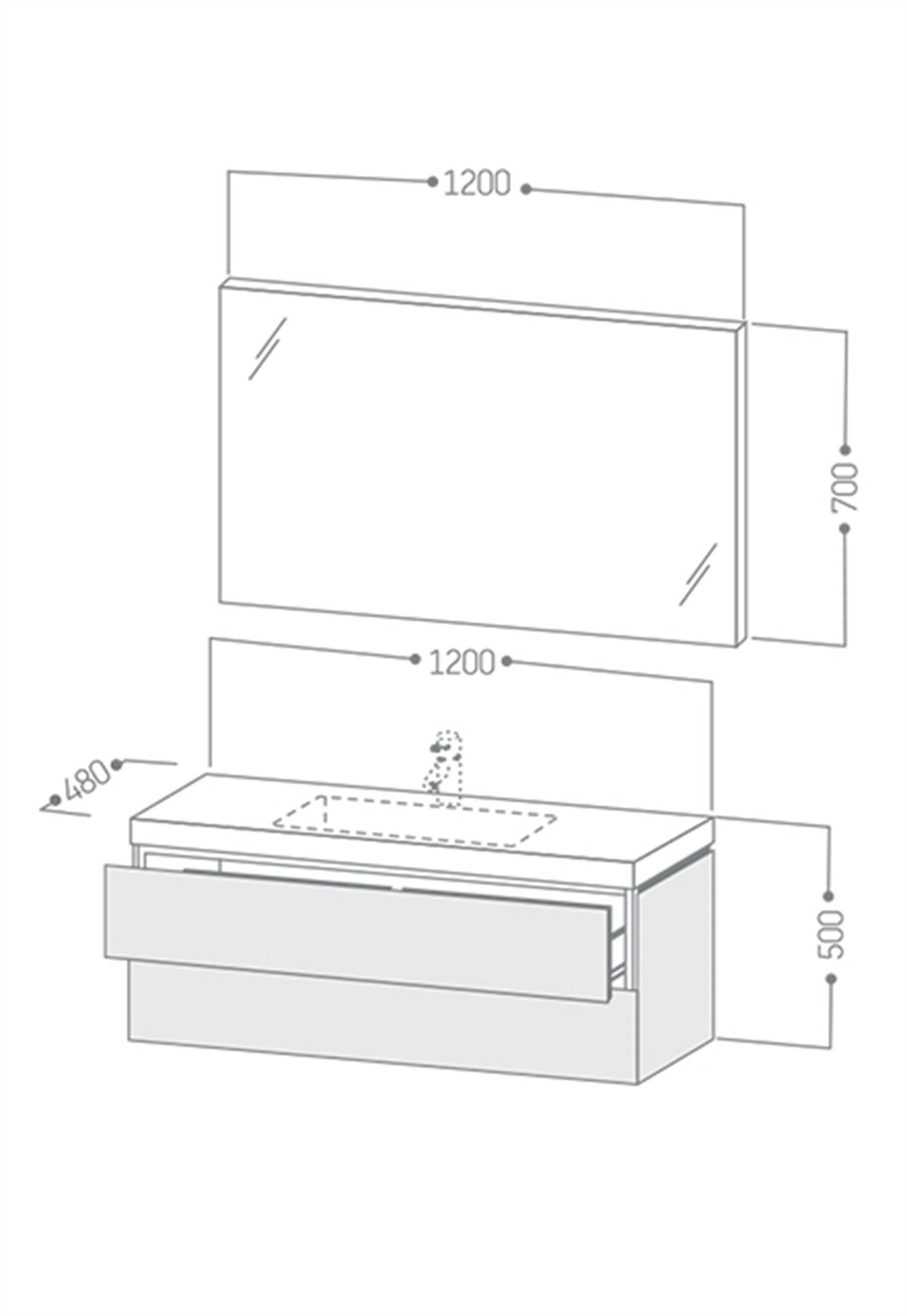 Duravit Vero Air C-Bonded 120cm Çift Çekmeceli Dolap + Ayna + Lavabo + Batarya