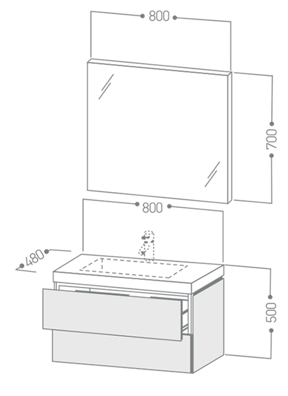 Duravit Vero Air C-Bonded 80cm Çift Çekmeceli Dolap + Ayna + Lavabo + Batarya