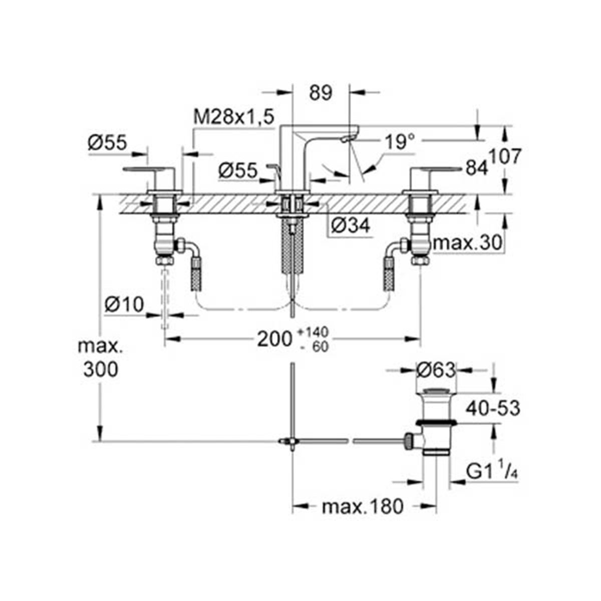 Eurosmart Cosmo 3 Delikli Lavabo Bataryası