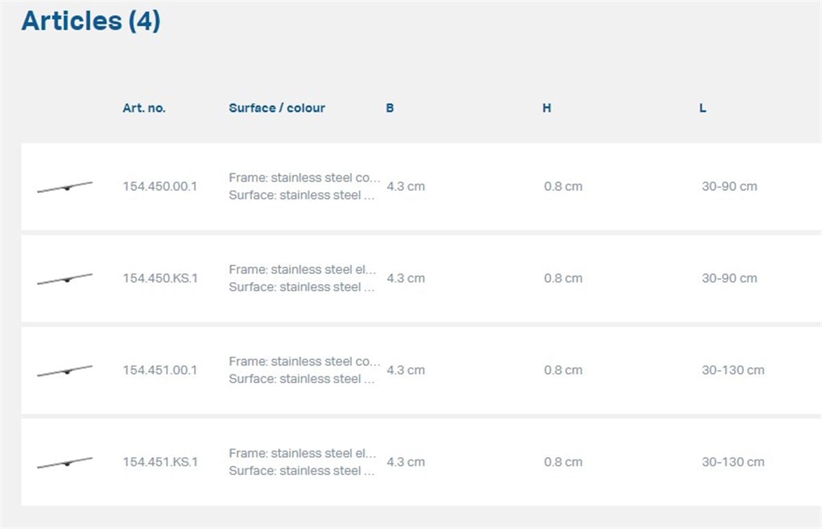 Geberit CleanLine20 Duş Kanalı Kapağı 30-130 cm Paslanmaz Çelik-Paslanmaz Kenar