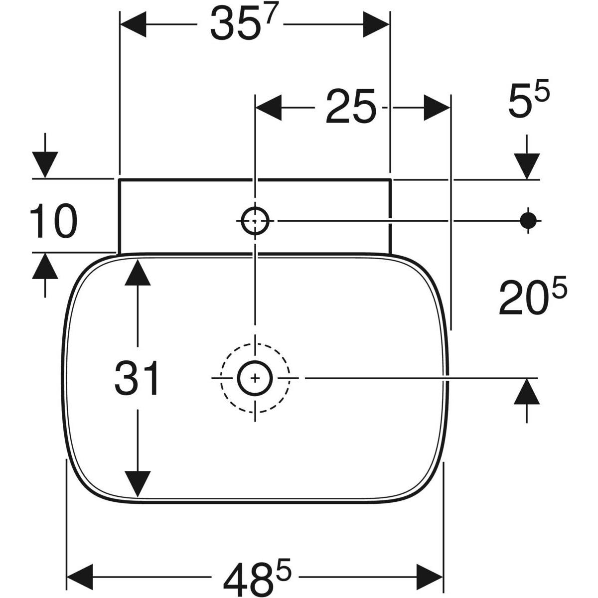 Geberit  ONE çanak lavabo, dikey çıkışlı, 50x42.5 cm, batarya delikli, KeraTect® - 505.041.01.6