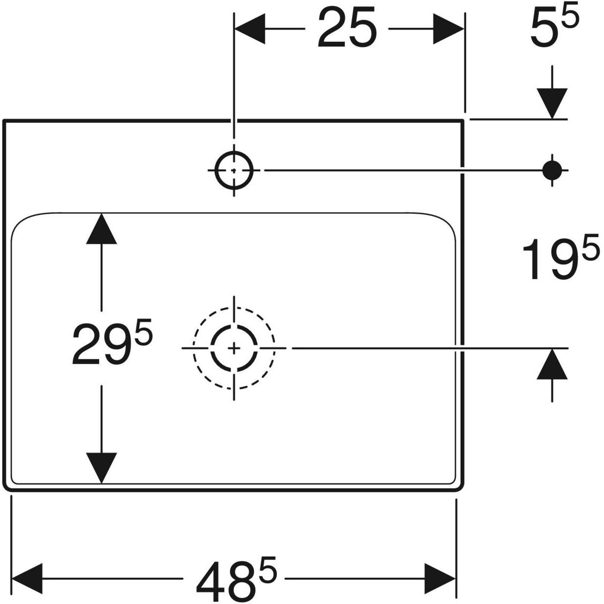 Geberit ONE çanak lavabo, dikey çıkışlı, 50x40 cm, batarya delikli, KeraTech® - 505.030.01.6