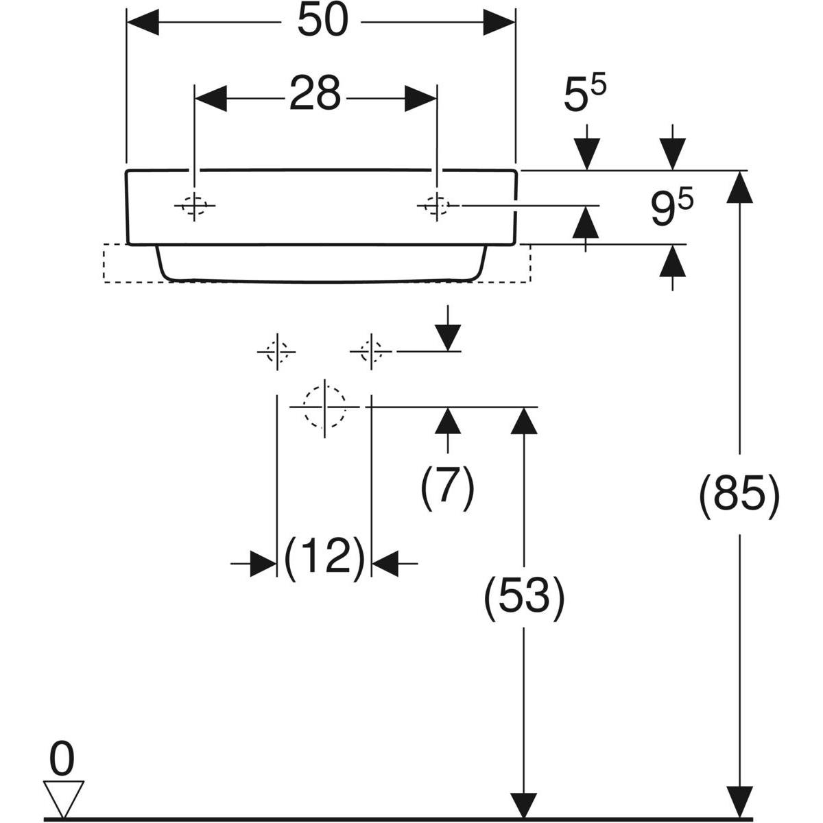 Geberit ONE çanak lavabo, yatay çıkışlı, 50x40 cm, batarya deliksiz, KeraTech® - 505.023.00.1