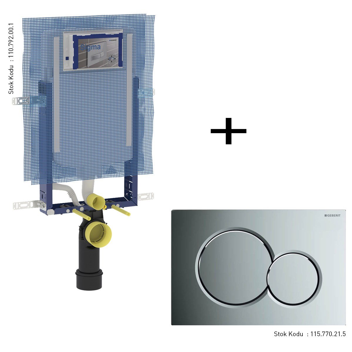 Geberit Sigma Gömme Rezervuar 8cm + Sigma01 Kumanda Paneli Parlak Krom