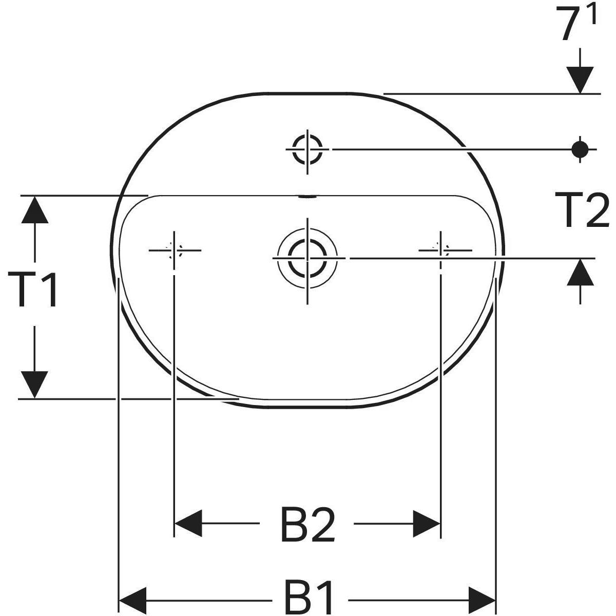 Geberit VariForm çanak lavabo, eliptik ve batarya banklı, 60x45 cm (Taşma delikli - 500.777.01.2