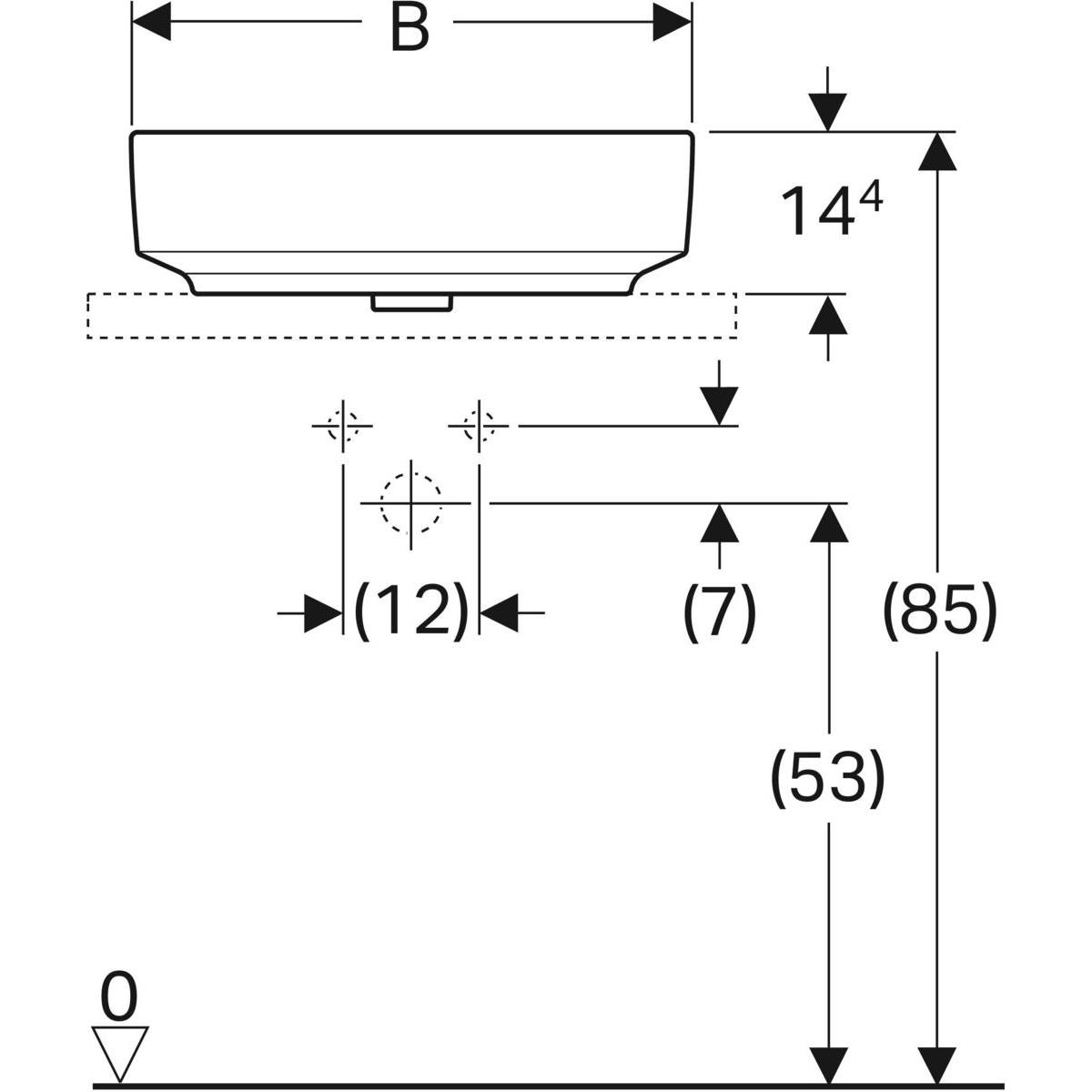 Geberit VariForm çanak lavabo, eliptik ve batarya banklı, 60x45 cm (Taşma delikli - 500.777.01.2