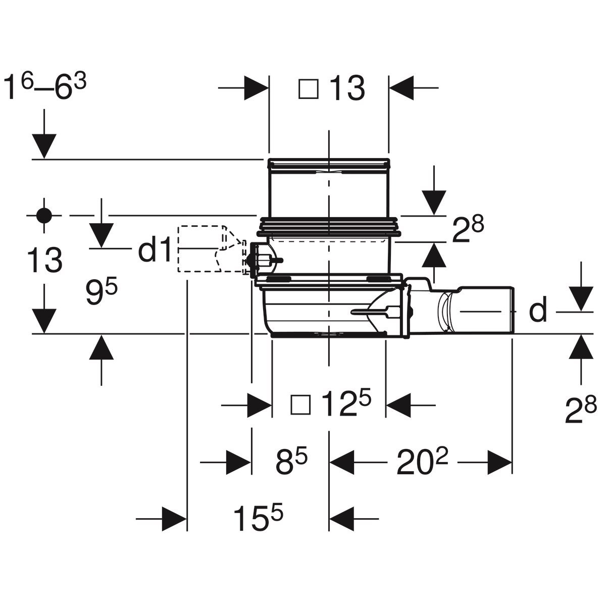 Geberit Varino Yer Süzgeci Yandan Çıkışlı 50mm