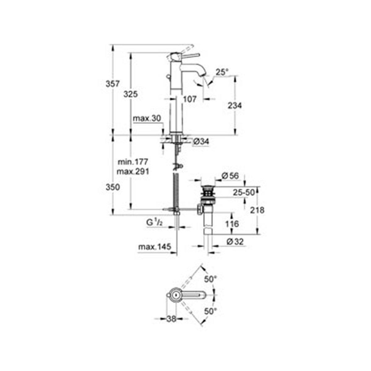 Grohe Bauclassic Tek Kumandalı Çanak Lavabo Bataryası