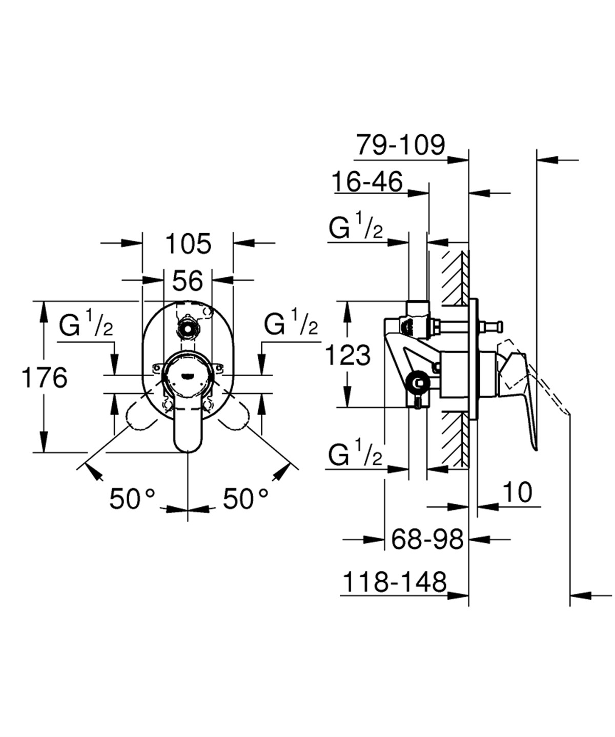 Grohe BauEdge Ankastre Banyo Batarya Set 7 prç. Kare Tepe Duşlu