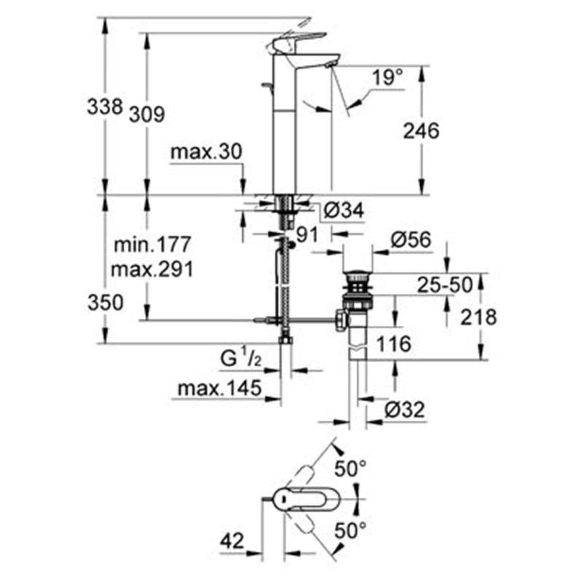 Grohe BauEdge Tek Kumandalı Çanak Lavabo Bataryası