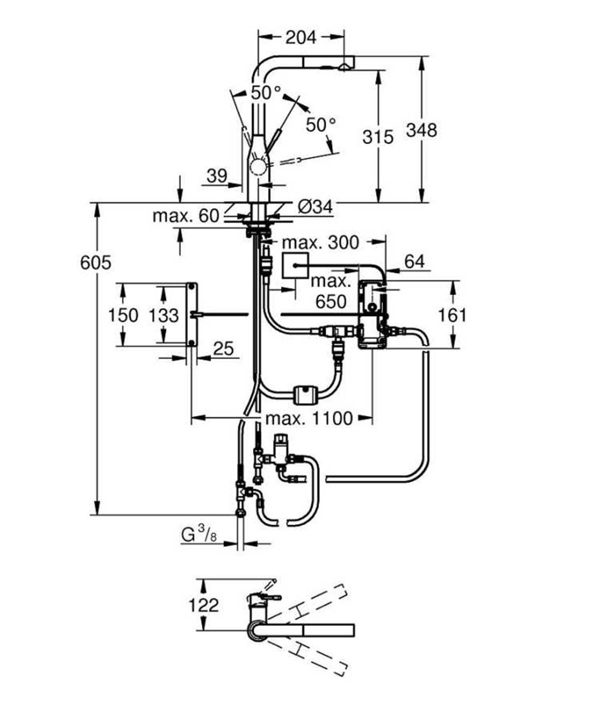 Grohe Essence Foot Control Elektronik Tek Kumandalı Eviye Bataryası