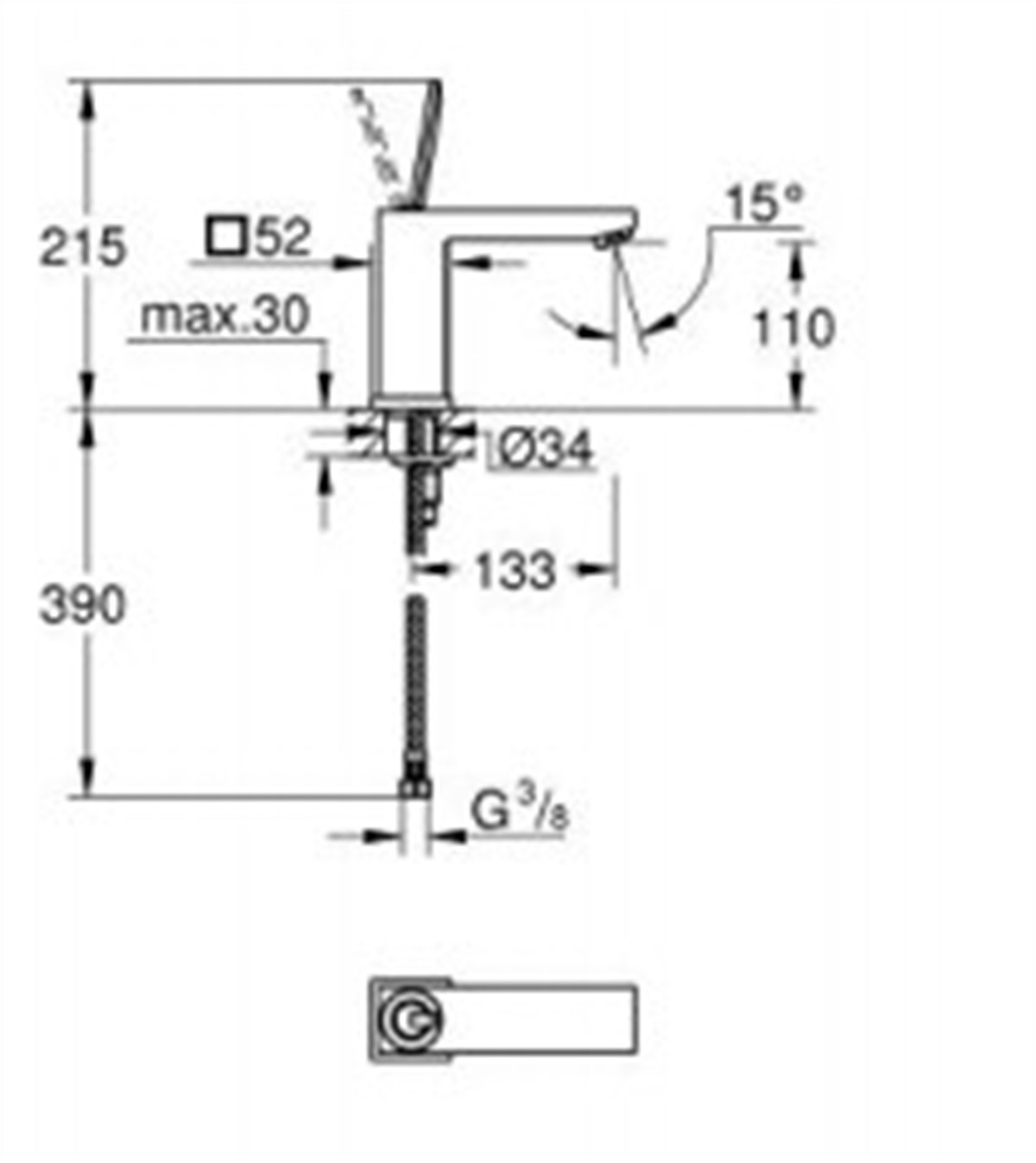 Grohe Eurocube Joy Tek kumandalı lavabo bataryası M-Boyut