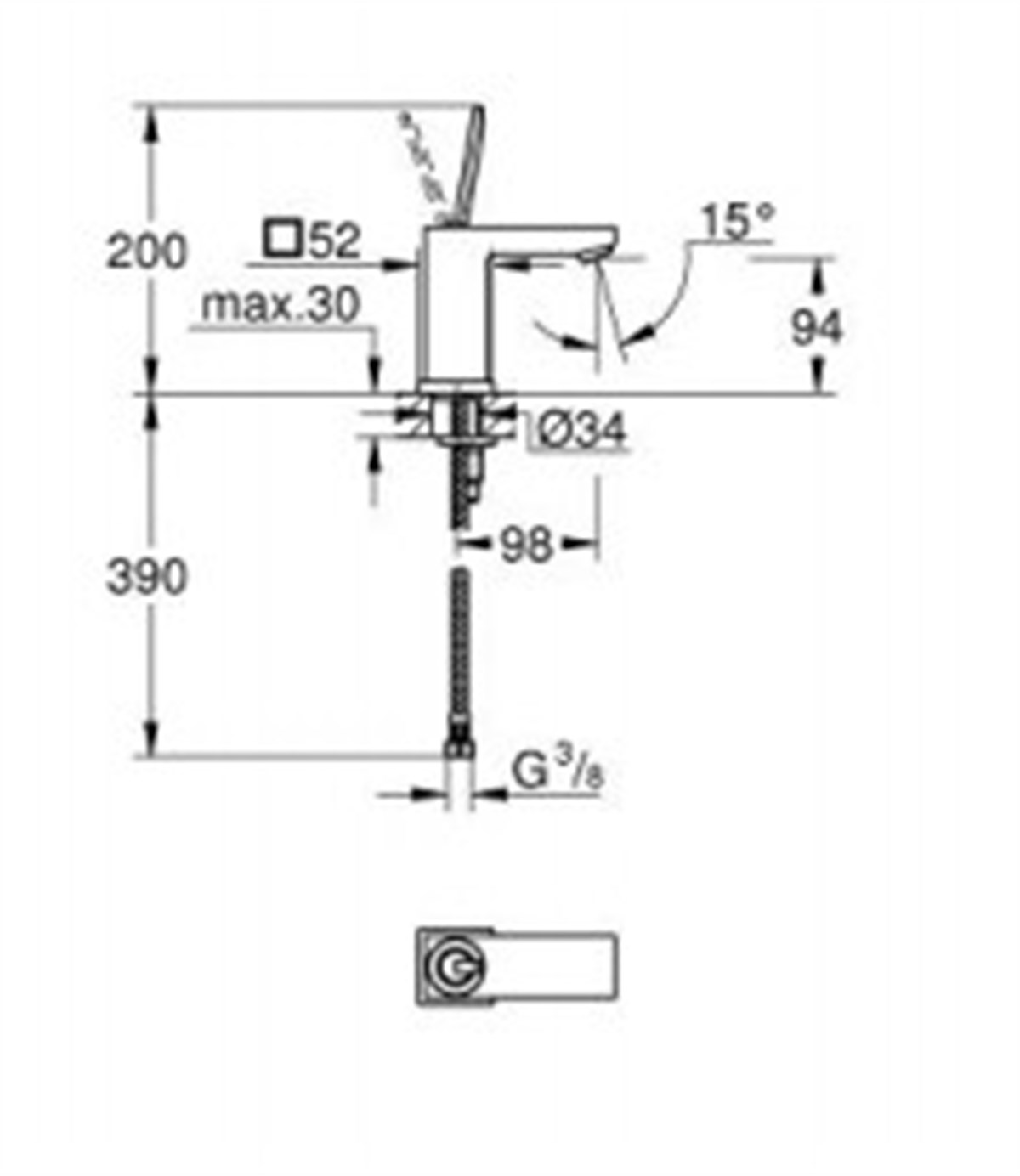 Grohe Eurocube Joy Tek kumandalı lavabo bataryası S-Boyut