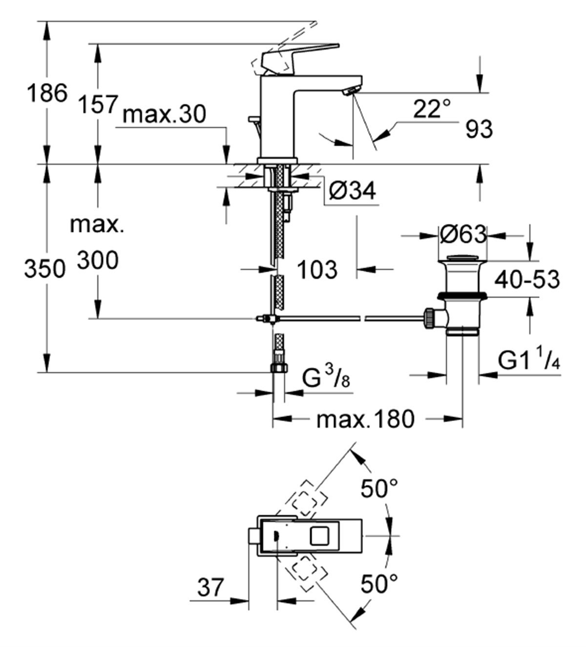Grohe Eurocube Tek Kumandalı Lavabo Bataryası