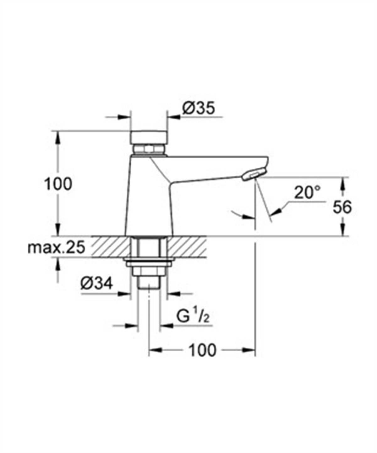 Grohe Euroeco Cosmopolitan T Zaman Ayarlı Tek Akımlı Batarya