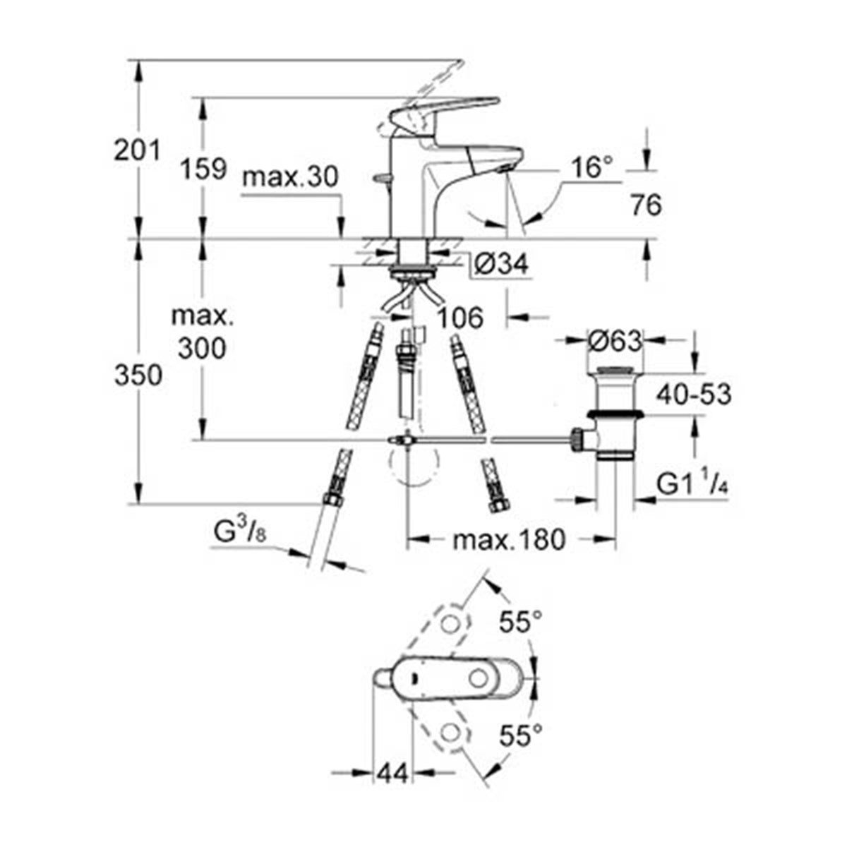 Grohe Europlus Sifon Kumandalı Spiralli Lavabo Bataryası