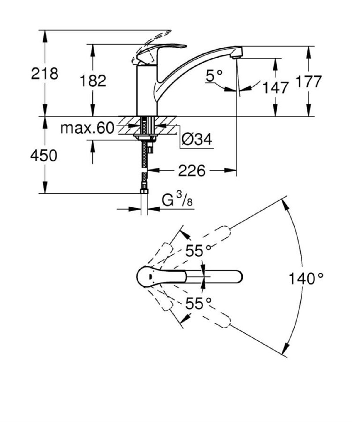 Grohe Eurosmart Tek Kumandalı Eviye Bataryası