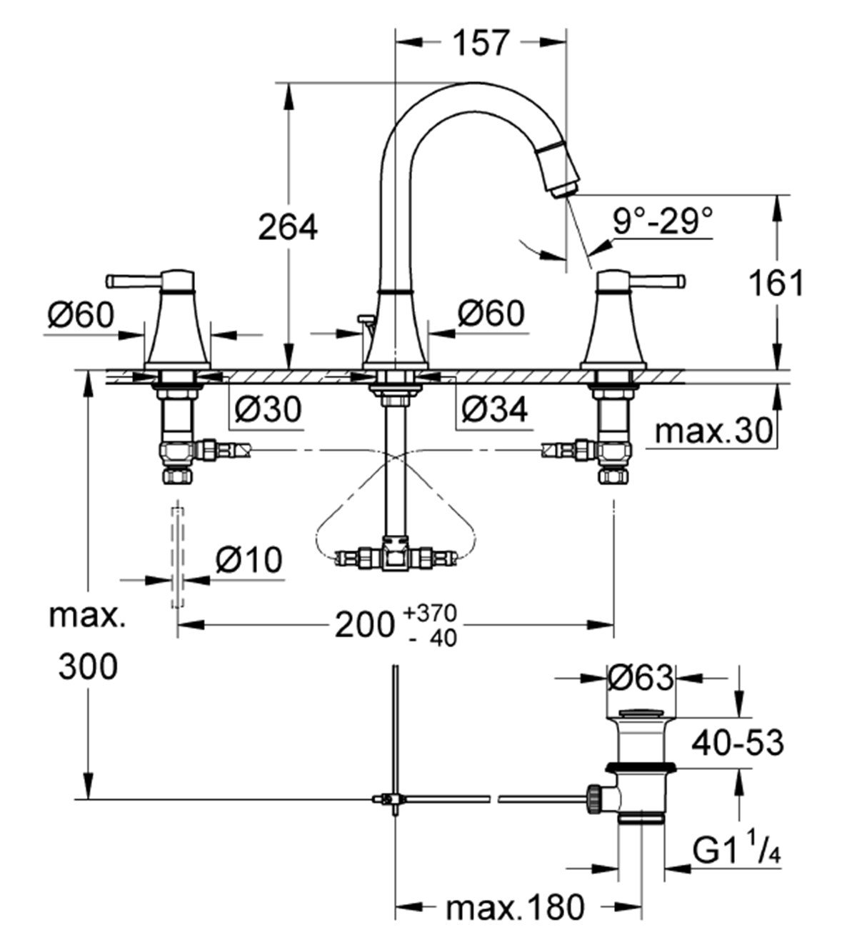 Grohe Grandera Üç Delikli Lavabo Bataryası Krom Altın