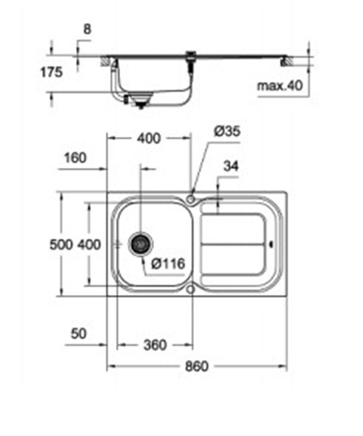 Grohe K300 Damlalıklı paslanmaz çelik eviye
