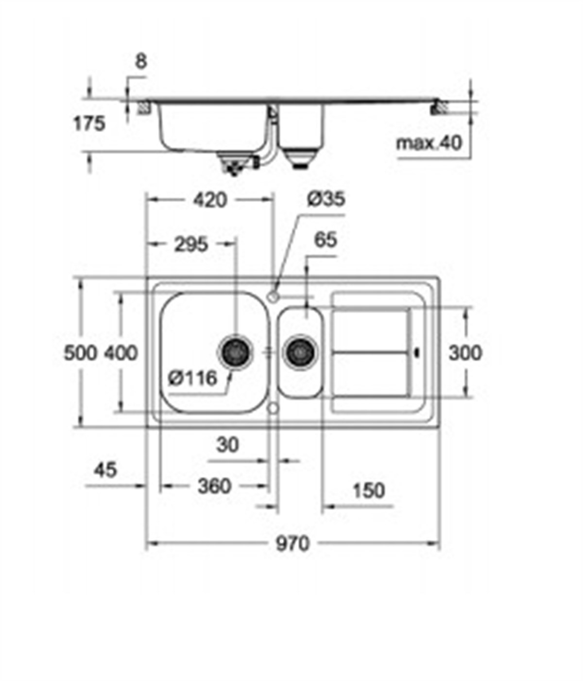 Grohe K300 Damlalıklı paslanmaz çelik eviye