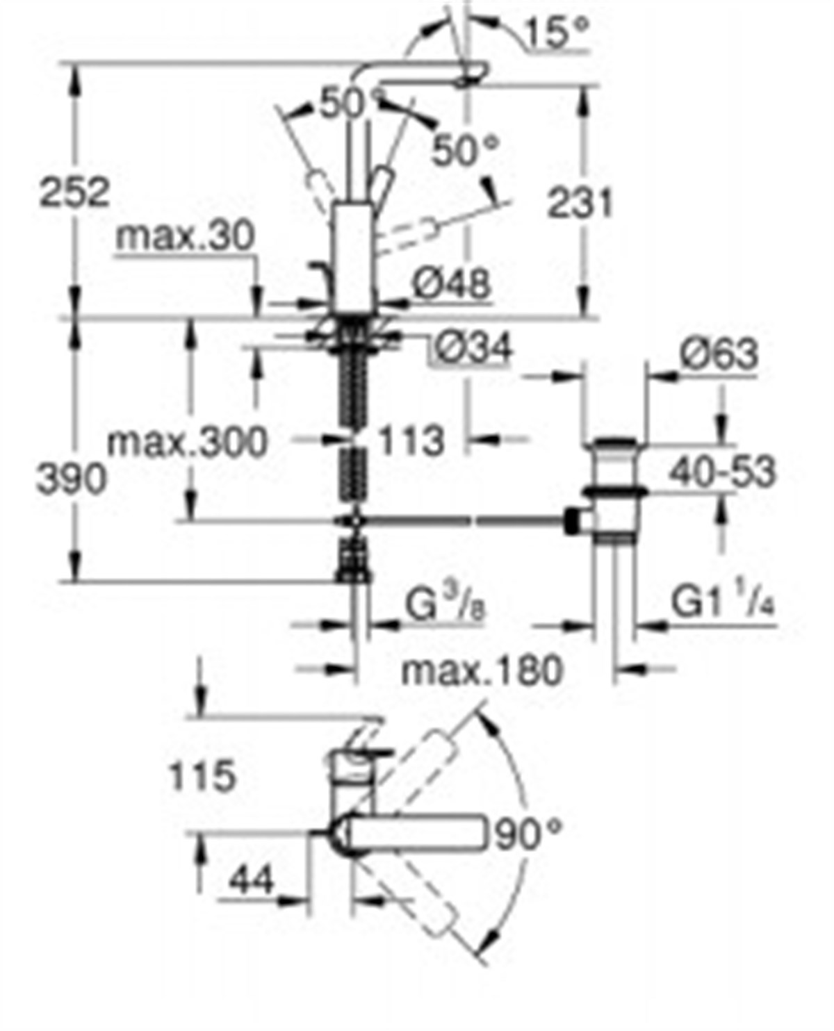 Grohe Lineare Tek kumandalı lavabo bataryası 1/2″ L-Boyut