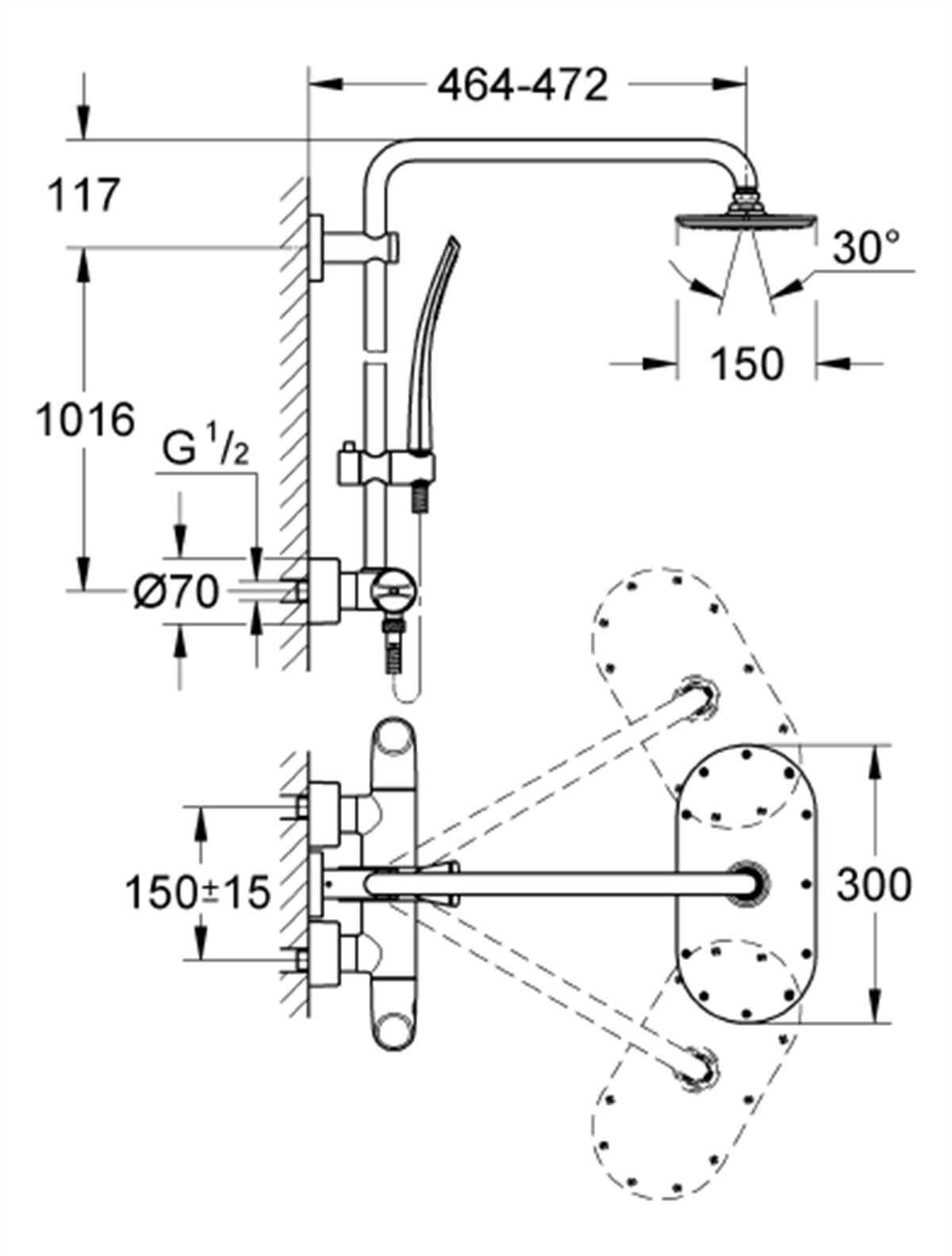 Grohe Rainshower® Duvara Monte Termostatik Duş Bataryalı Duş Sistemi