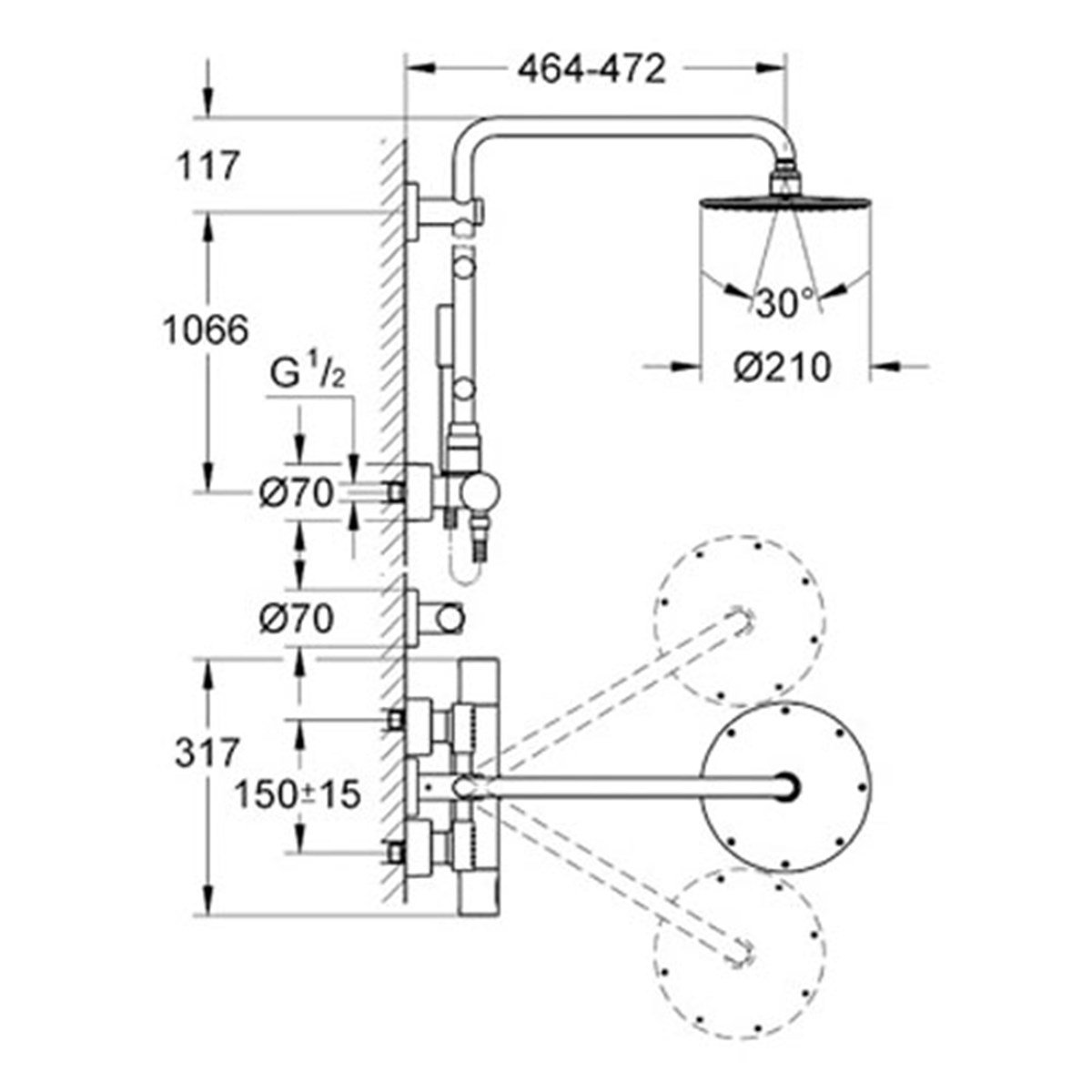 Grohe Rainshower® Duvara Monte Termostatik Duş Bataryalı Masaj Jetli Duş Sistemi