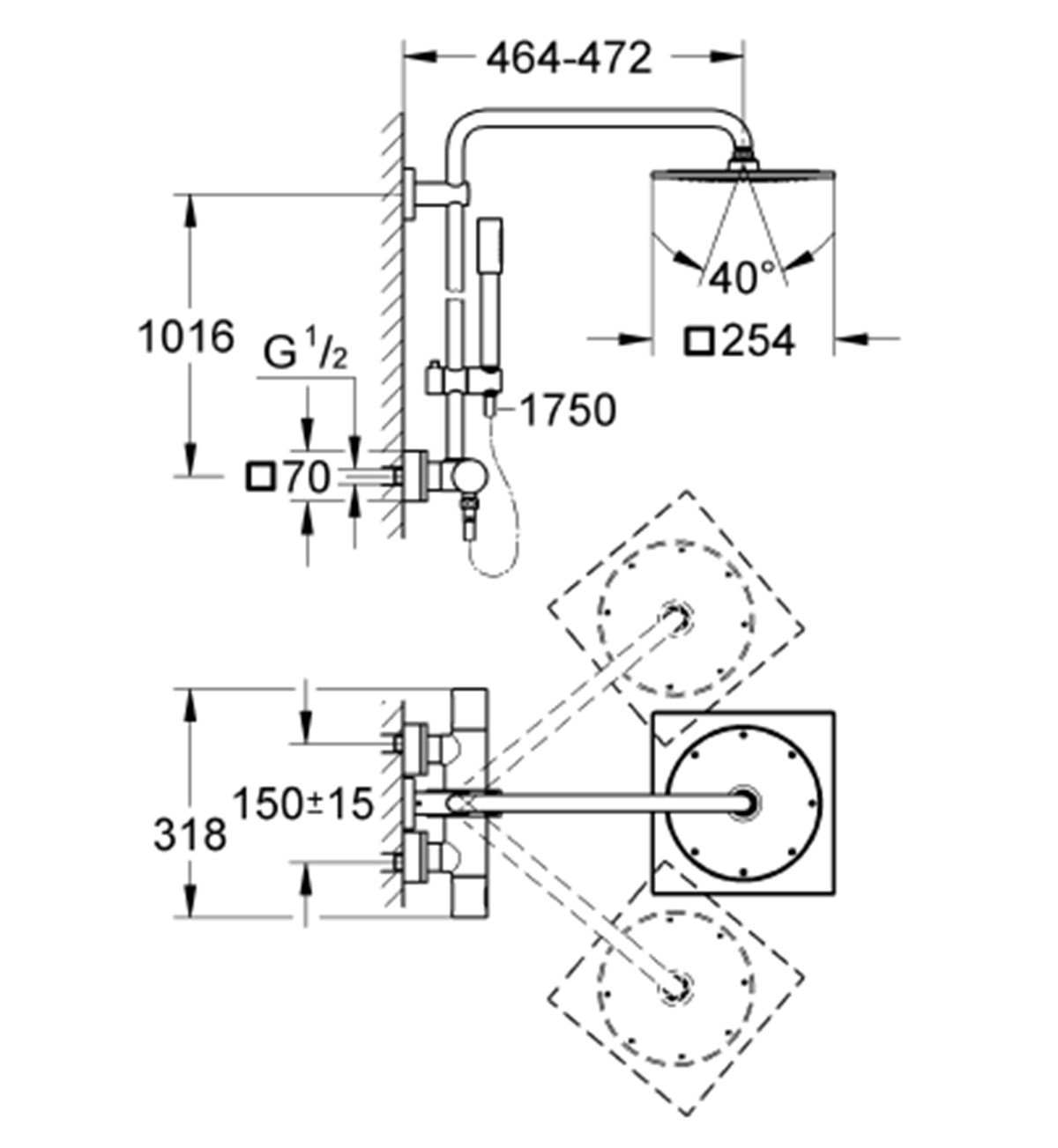 Grohe Rainshower® Duvara Monte Termostatik Duş Bataryalı Duş Sistemi