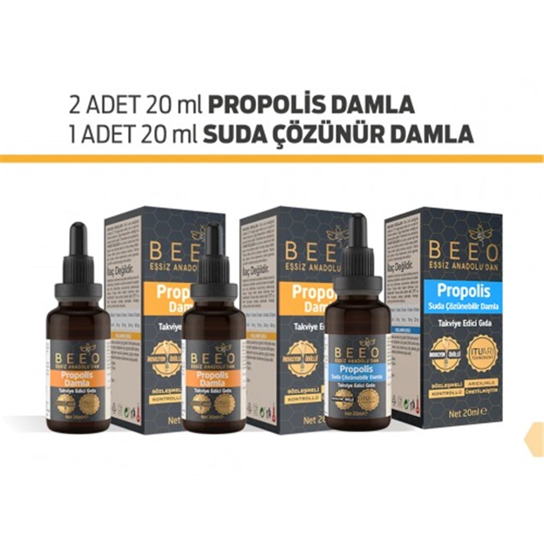 Beeo Active 2 Adet 20 ML Propolis 1 Adet 20 ML Suda Çözünür Damla