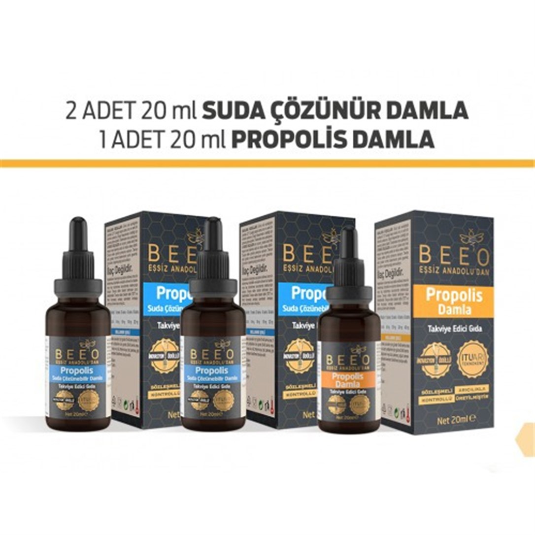 Beeo Active 2 Adet 20 ML Suda Çözünür 1 Adet Propolis 20 ML Damla  