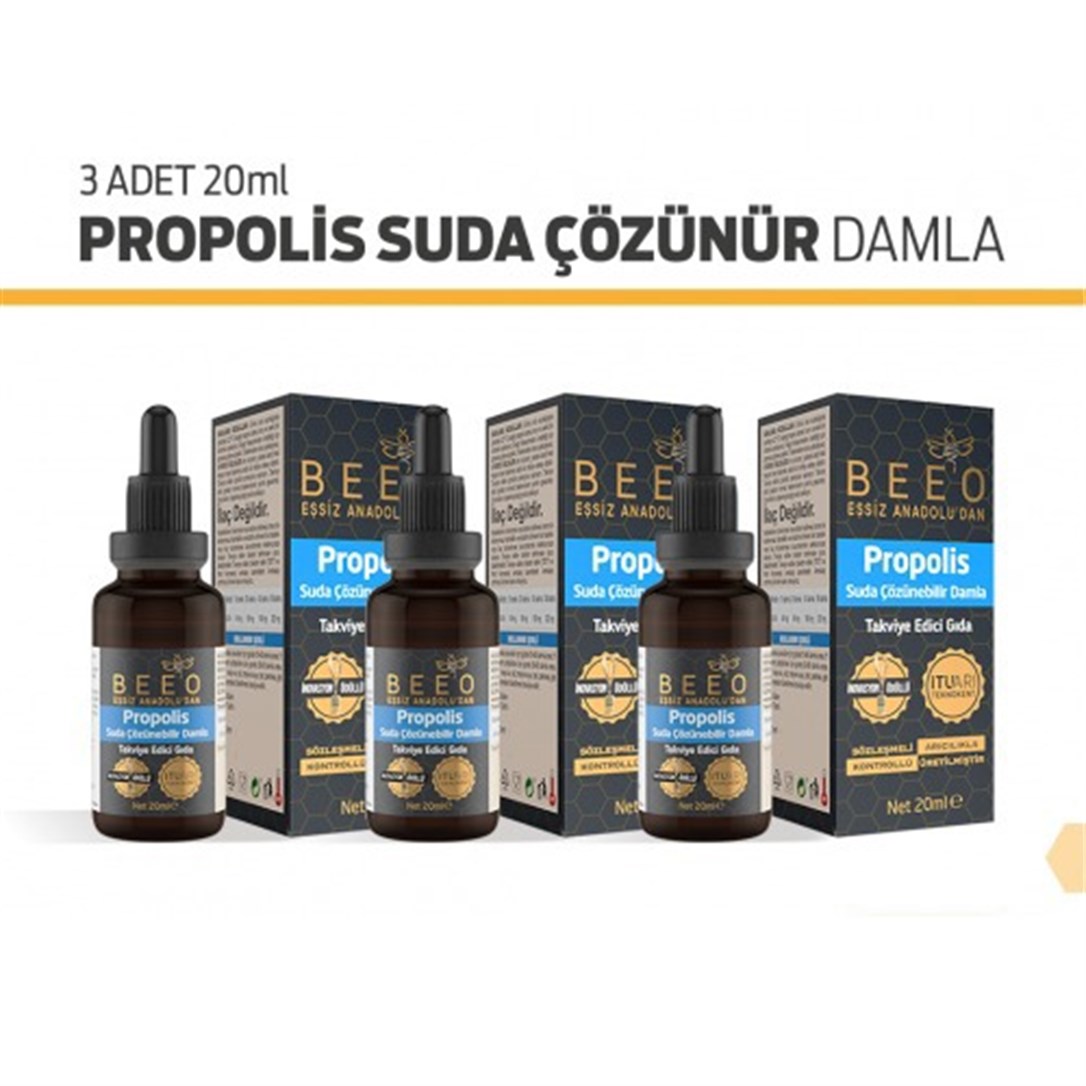 Beeo Active Propolis Suda Çözünür 3 Adet Damla 20 Ml