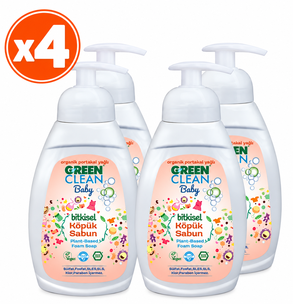 Green Clean Bitkisel Köpük Sabun 500 ML (4'lü Paket)