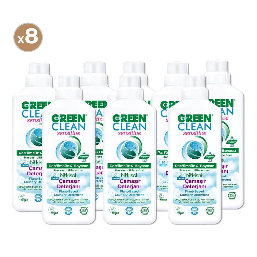 Green Clean Sensitive Bitkisel Çamaşır Deterjanı 1000 ml (8'li Paket)