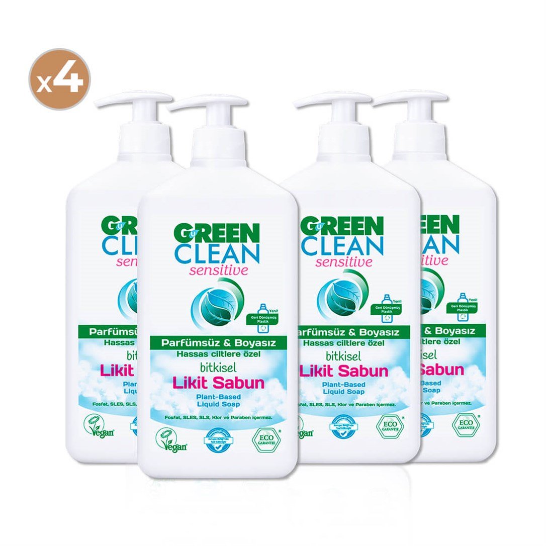 Green Clean Sensitive Bitkisel Likit Sabun 500 ml (4'lü Paket)