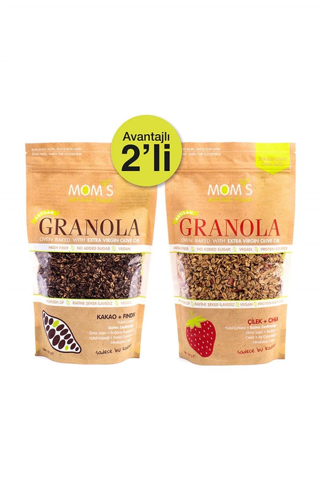 Moms Granola 2'li Avantaj Paket - Çilek Chia - Kakao Fındık