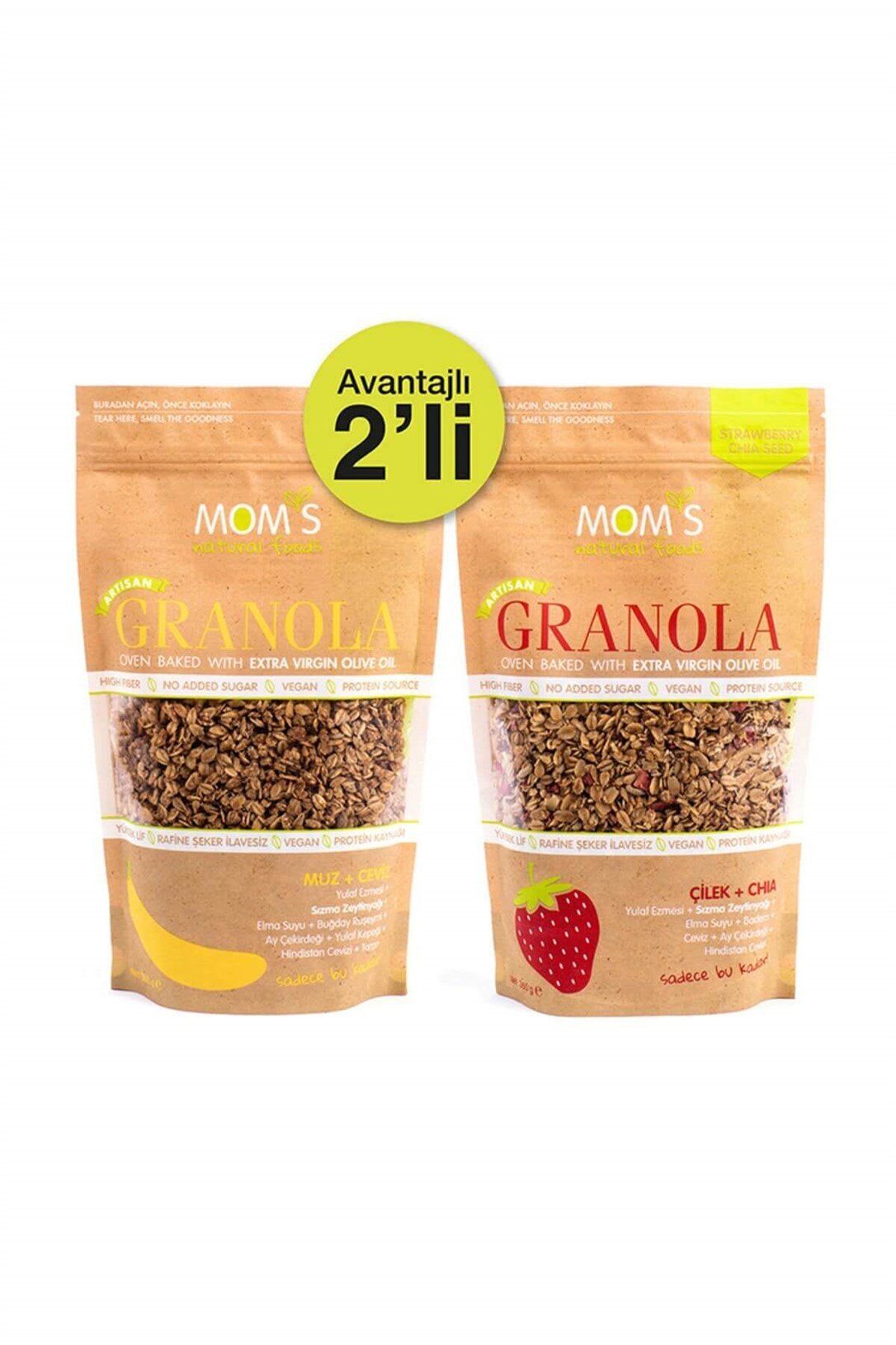 Moms Granola 2'li Avantaj Paket - Muz Ceviz - Çilek Chia