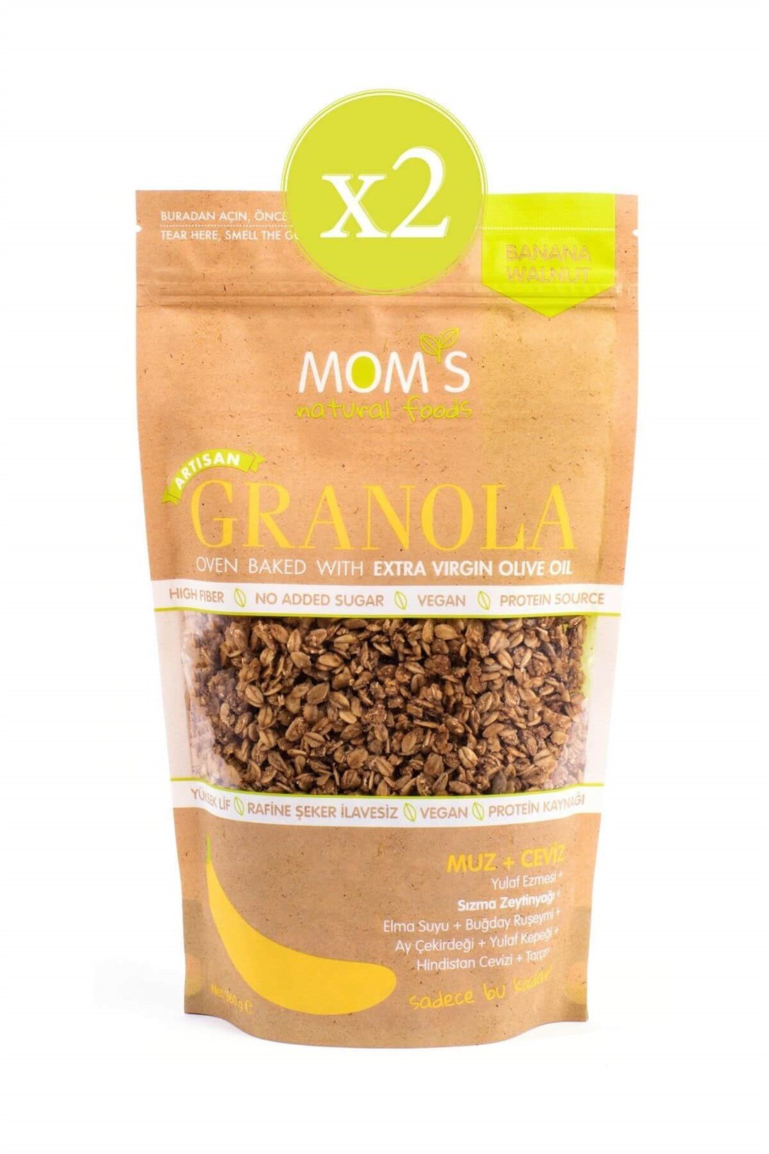 Moms Granola 2'li Paket - Muz Ceviz 360 gr