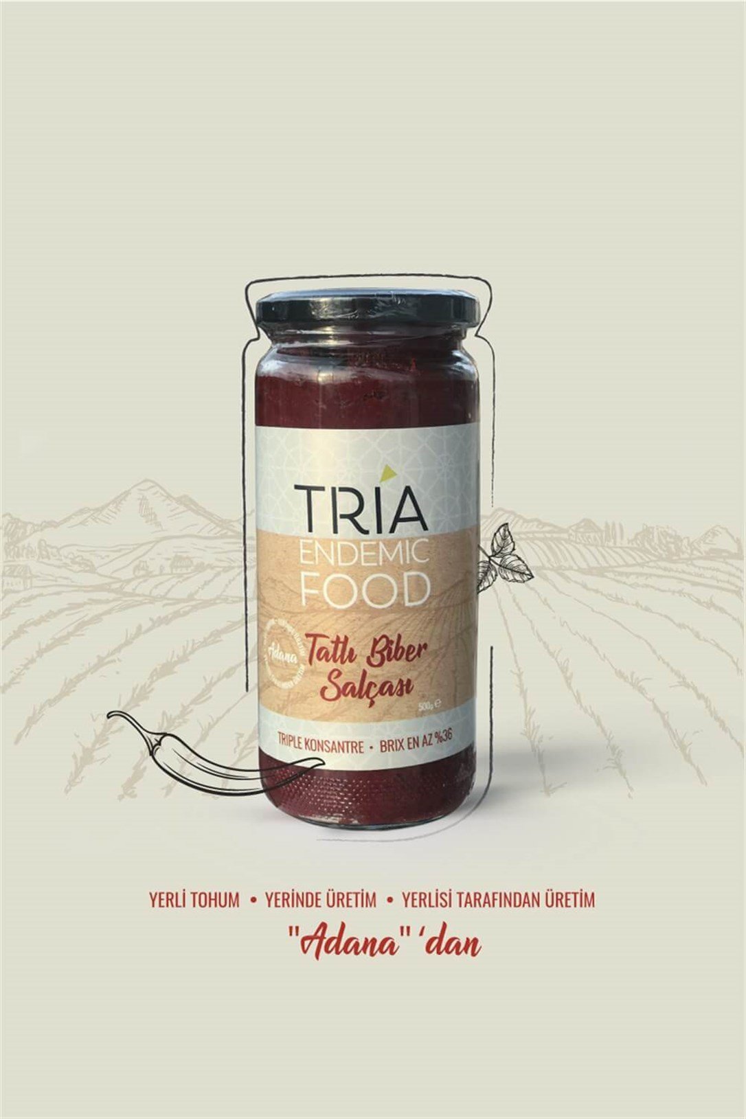 Tria Endemic Food Tatlı Biber Salçası Triple Konsantre 500g