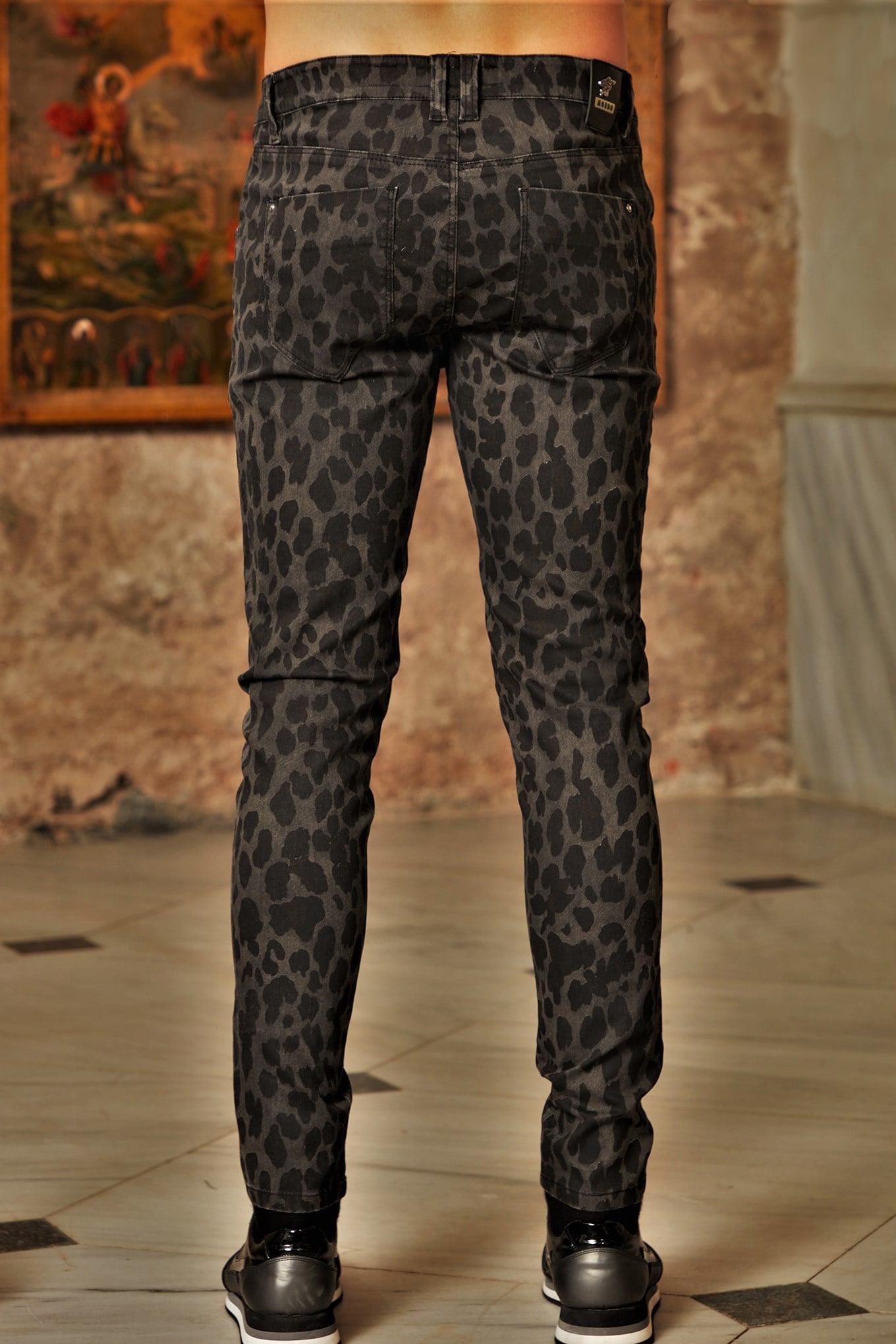 Antrasit Leopar Desenli Pantolon