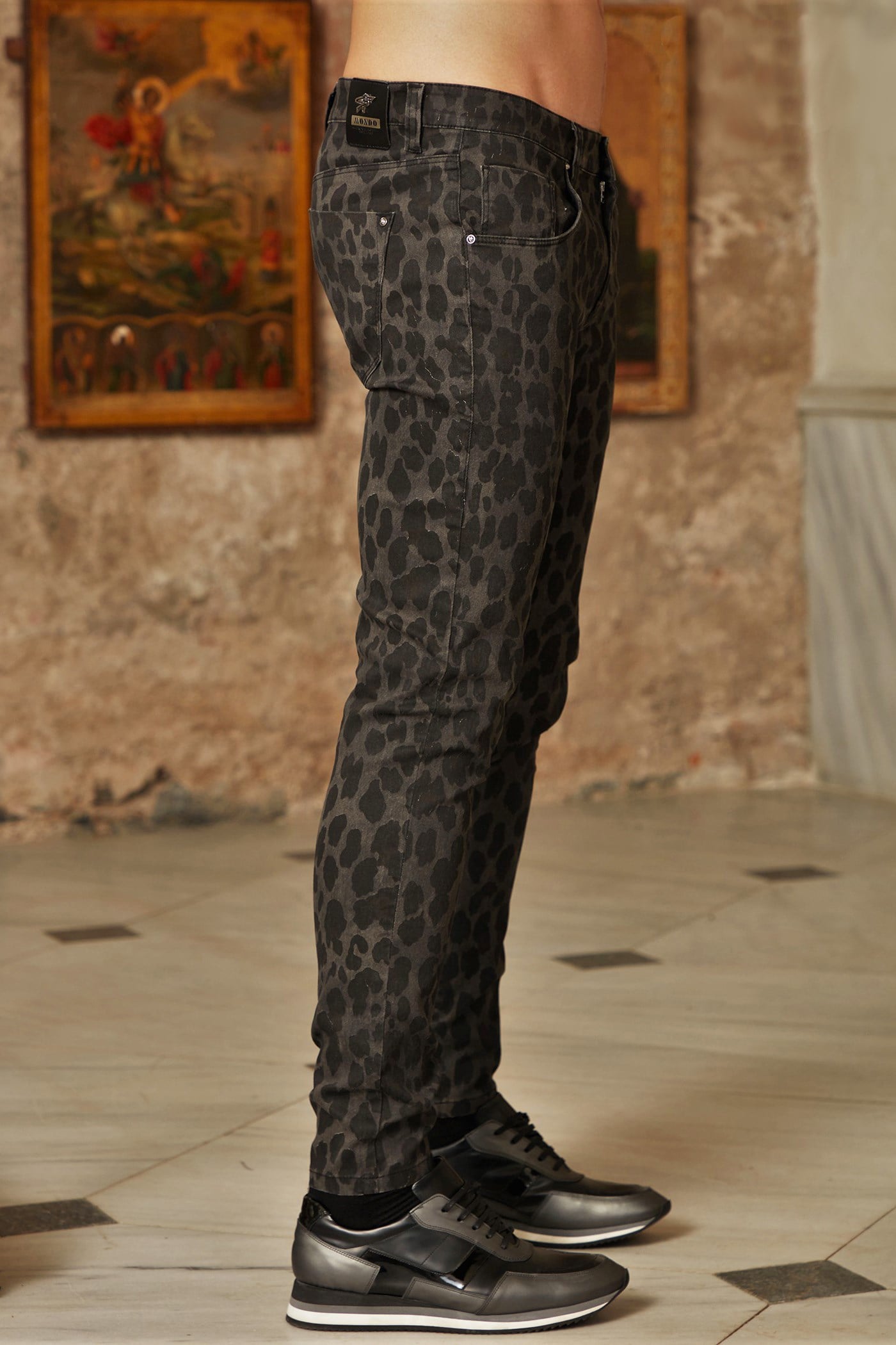 Antrasit Leopar Desenli Pantolon