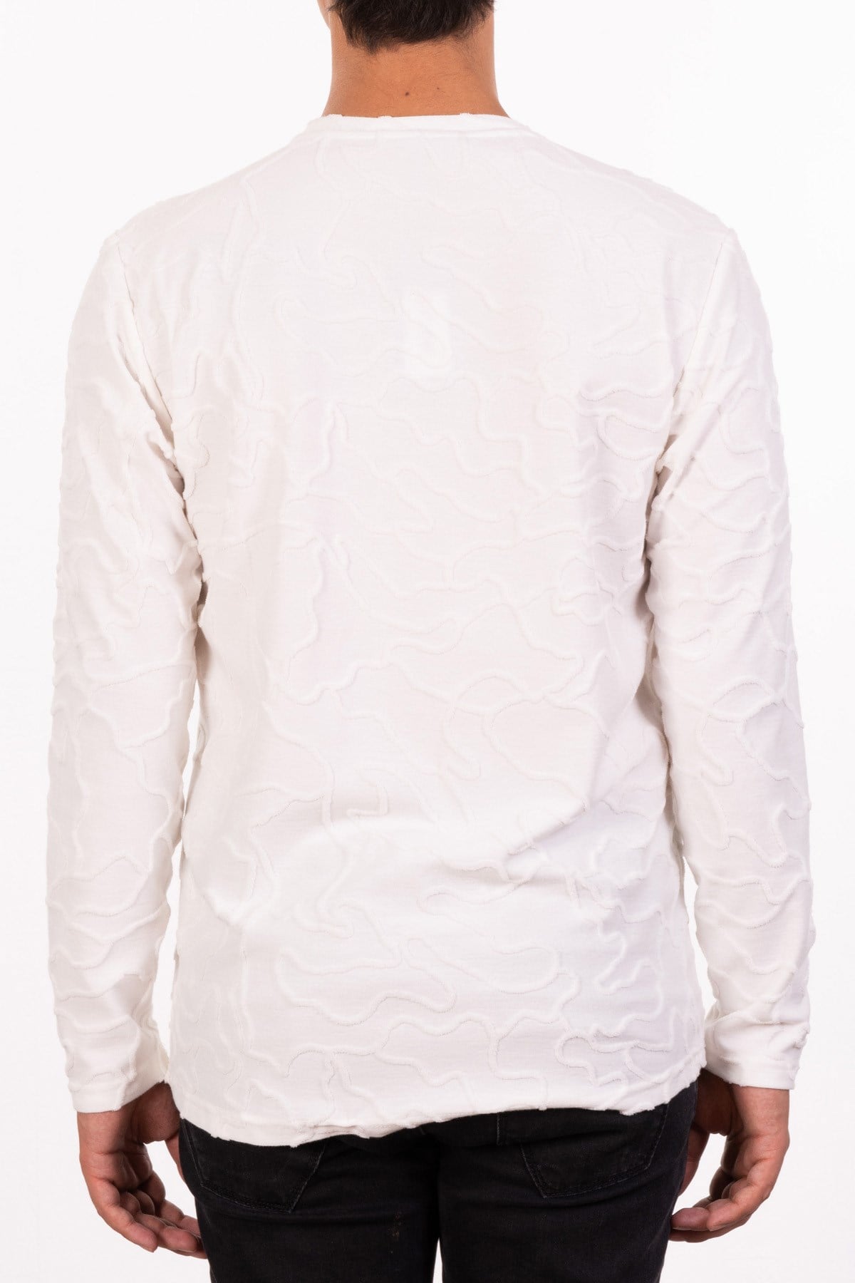 Beyaz Eğri Dokuma Örgü Sweatshirt