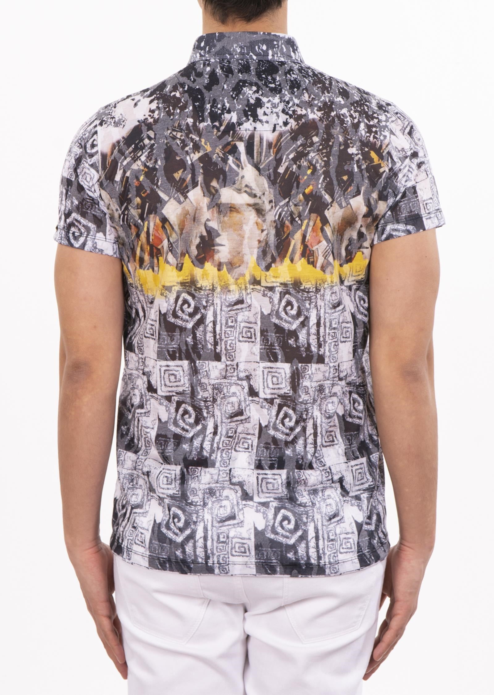 Beyaz Siyah Karışık Desenli Polo Yaka T-Shirt