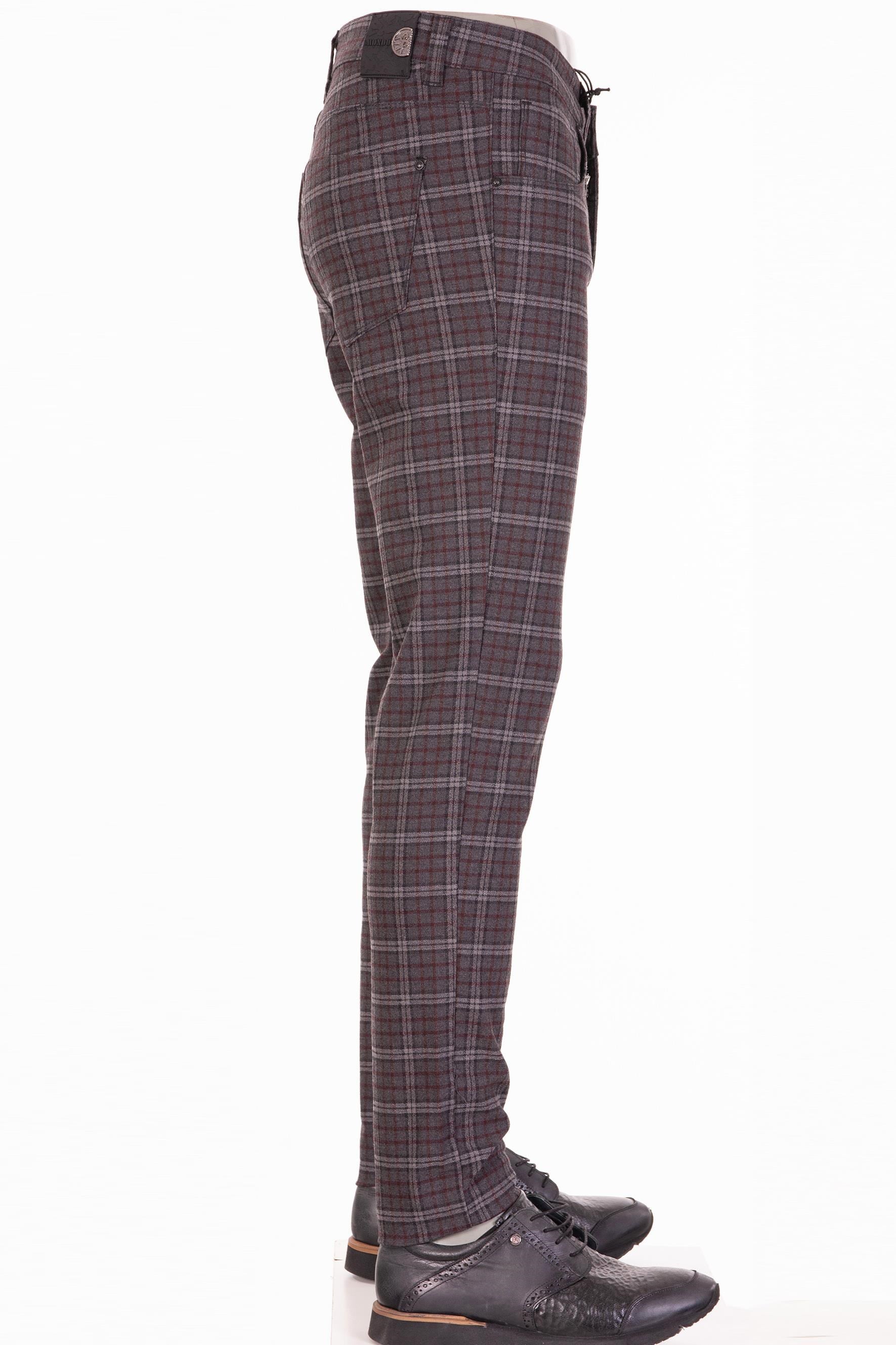 Bordo-Gri Kareli Pantolon