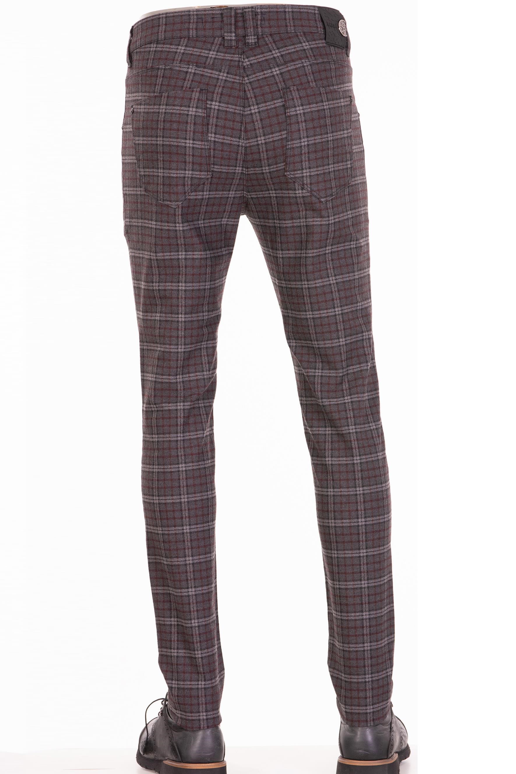 Bordo-Gri Kareli Pantolon